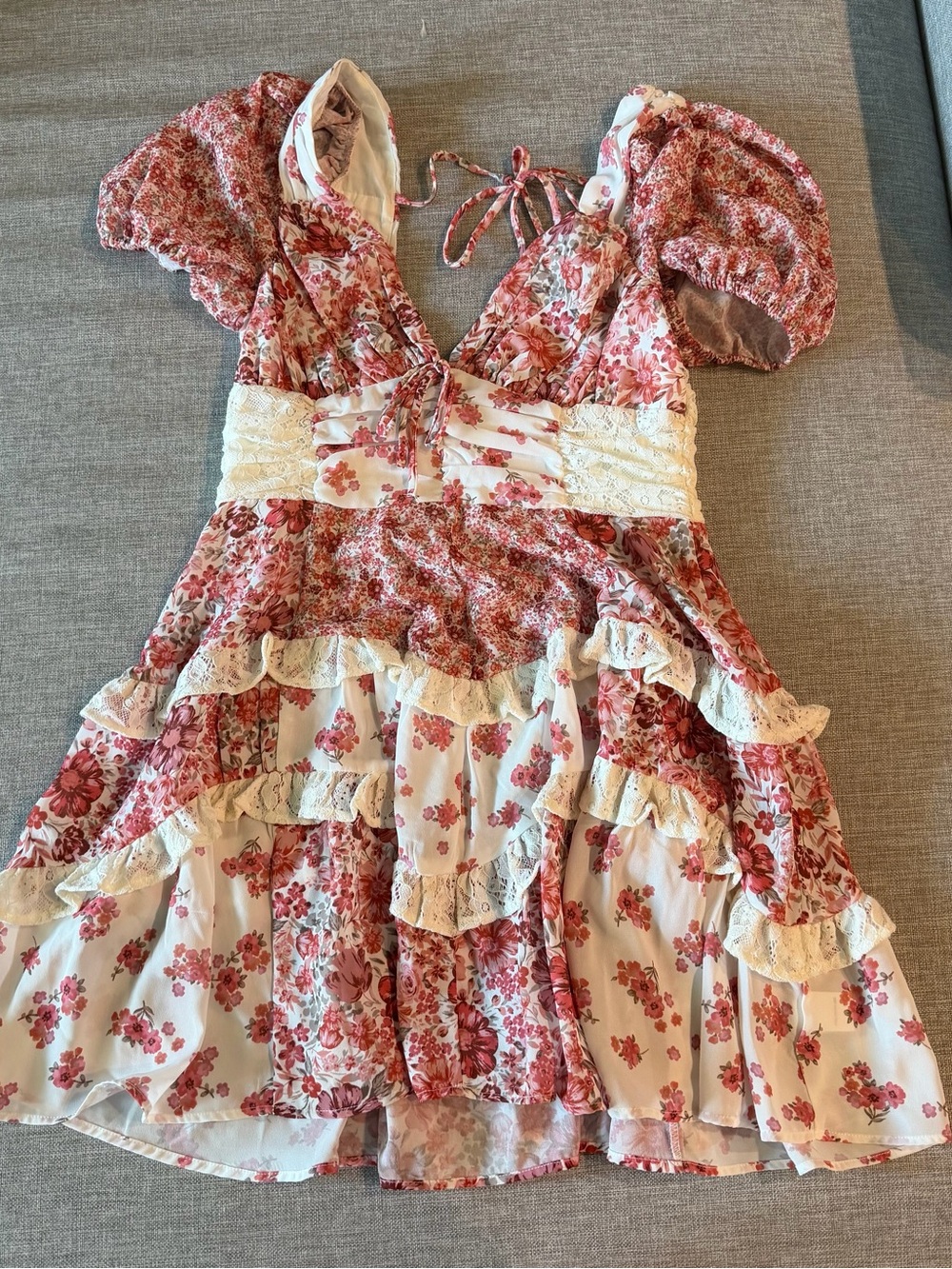 Altar'd State Cream and Dusty Rose Floral Ruffle Dress